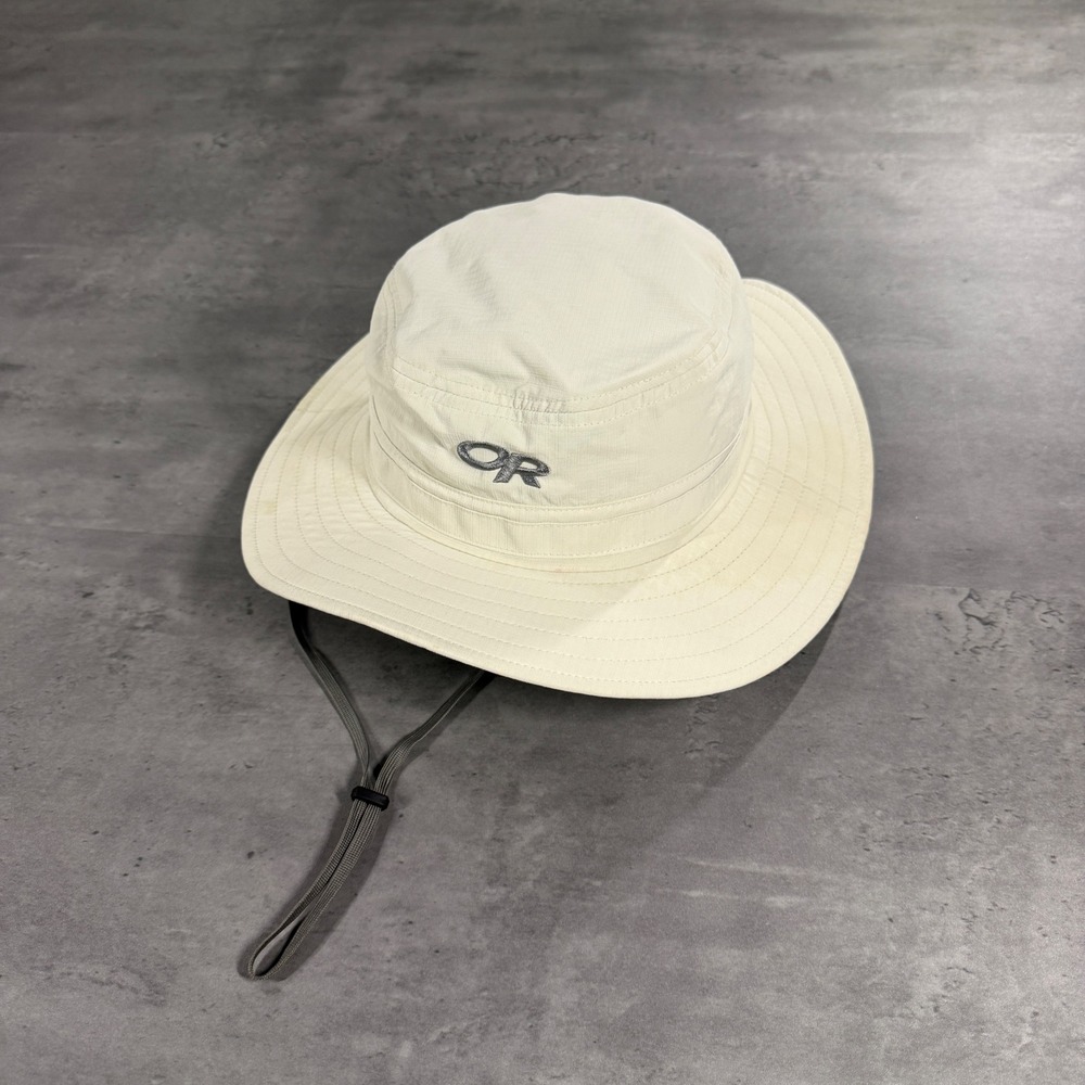 Outdoor Research Sun Hat Mens Medium Cream Grey Adjustable Wide Brim Hiking Hat